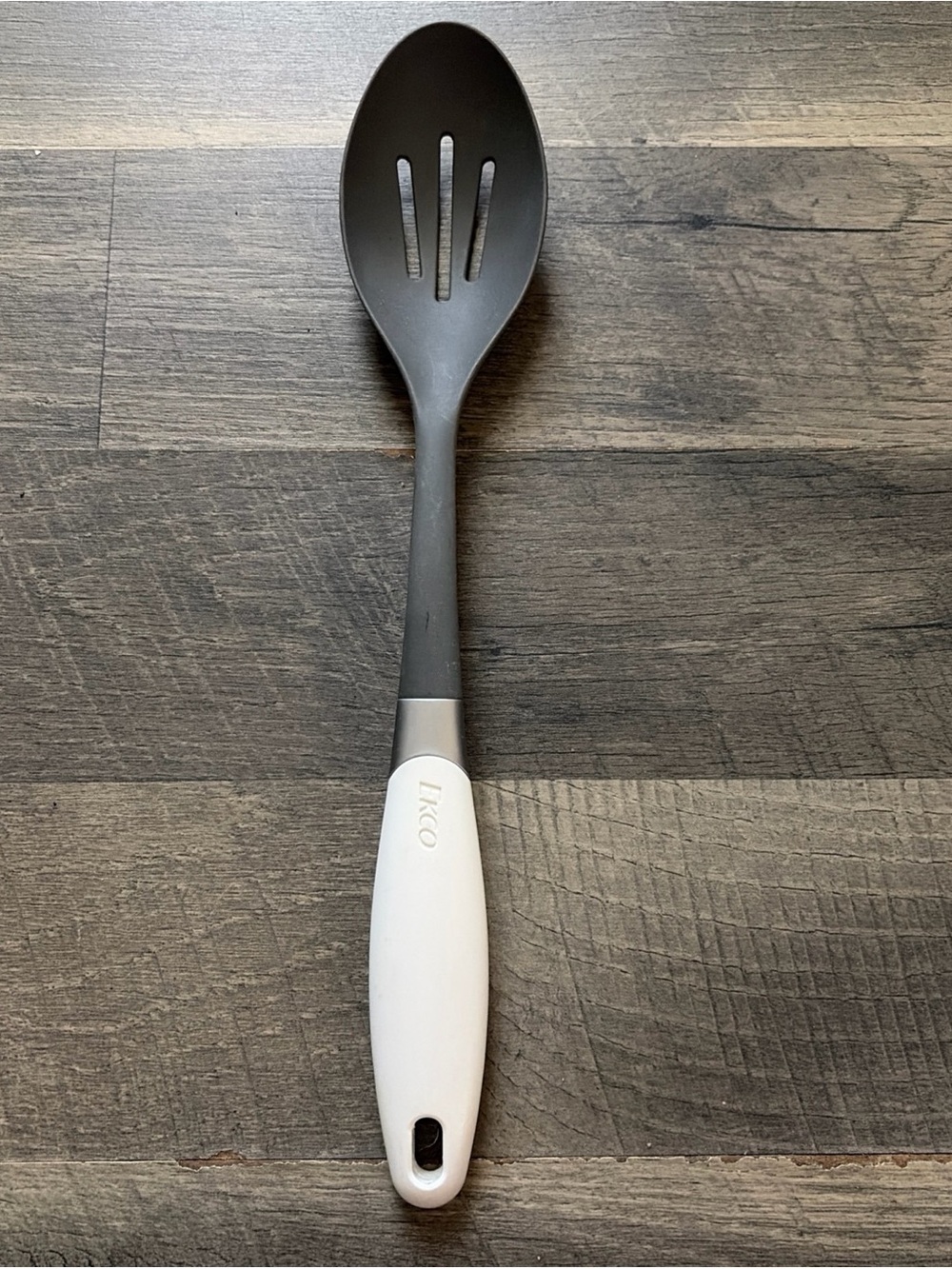Ekco Slotted Serving Spoon Nylon Gray White‎ Handle 13.25"